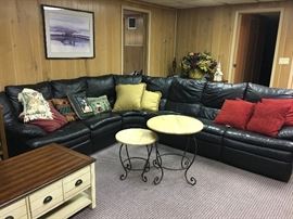 Black leather sectional sofa