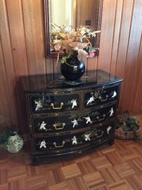 Black Lacquer Asian 4 Drawer Chest. 