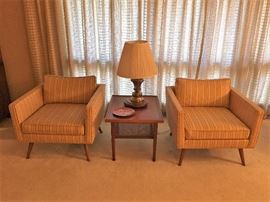 Two Mid Century Chairs.  Vintage Kipp Stewart Drexel Declaration MCM End Table