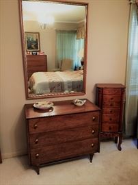 Jewelry Armoire, 3 drawer chest and Tall Mirror