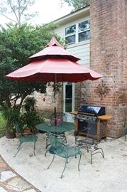 outdoor furniture, chairs table, barbecue grill, umbralla