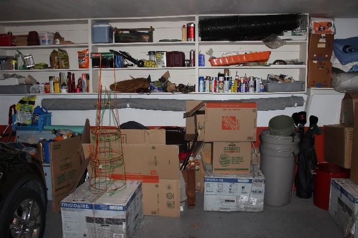 garage supplies, tools, painting supplies, metal wires