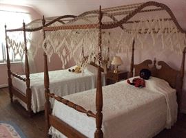 Vintage Ethan Allen matching canopy beds with custom canopies