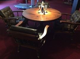 Ethan Allen low conversation table with 4 chairs and leather upholstery