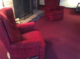 2 matching vintage Ethan Allen rocker, swivel, and recliners all in one!