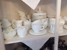 Tons of antique milk glass many pieces of Westmoreland