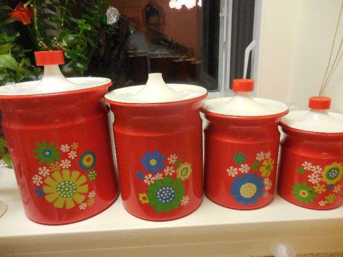 FLOWER POWER Canisters..red knob missing..Hobby Lobby..glue!!