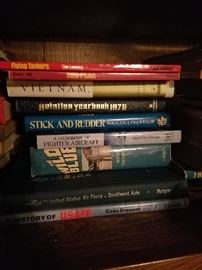 books about the wars, flying manuals about planes and non-fiction publications