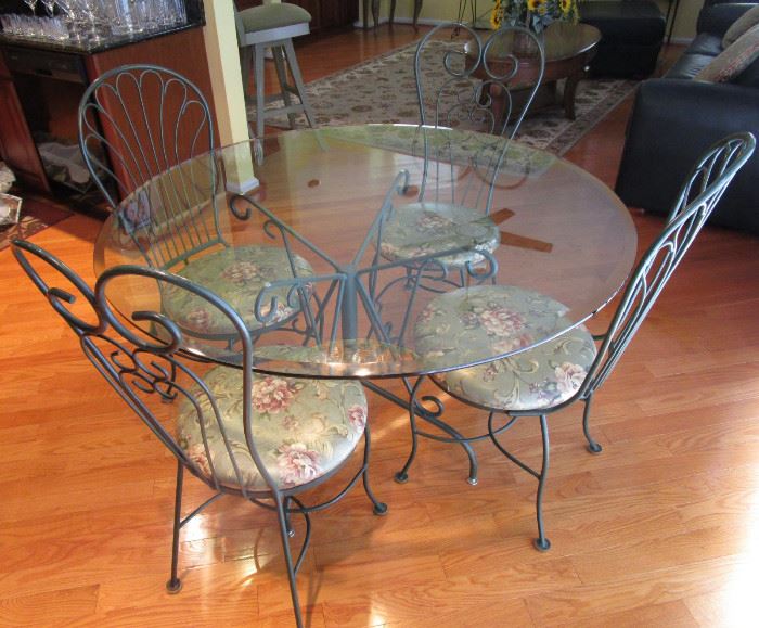  WROUGHT IRON KITCHEN SET - TWO MORE CHAIRS NOT SHOWN