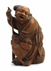 ANTIQUE JAPANESE BAMBOO CARVED WOOD FIGURE EDO DYNASTY(1603-1867) 