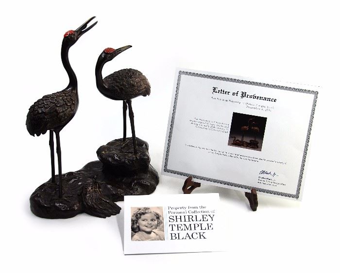 POLYCHROME BRONZE FIGURAL STORKS, EARLY 20TH CENTURY Property from the Personal Collection of Shirley Temple Black