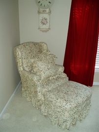 Floral Fabric Chair and Ottoman