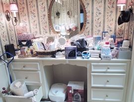 Basic household items. Bath and beauty and healthcare items and products. Trash cans, vanity sets,  perfume mirrors, bathroom electronics