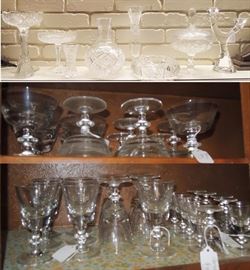 Selection of cut glass and crystal including vintage pieces with some American Brilliant
Waterford and lead crystal 
Trays and serving pieces
Large collection of silver plate serving pieces – NO sterling
Arthur Court items – many new never used
Tea cup and saucer collection
