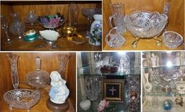 CrystalGroupSelection of cut glass and crystal including vintage pieces with some American Brilliant
Waterford and lead crystal 
Trays and serving pieces
Large collection of silver plate serving pieces – NO sterling
Arthur Court items – many new never used
Tea cup and saucer collection
