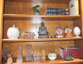 Selection of cut glass and crystal including vintage pieces with some American Brilliant
Waterford and lead crystal 
Trays and serving pieces
Large collection of silver plate serving pieces – NO sterling
Arthur Court items – many new never used
Tea cup and saucer collection
