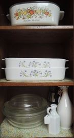 Corning Ware & Pyrex.  Spice of Life, Cornflower Blue, solid white, glass
