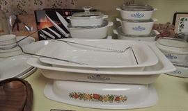 Corning Ware & Pyrex.  Spice of Life, Cornflower Blue, solid white, glass