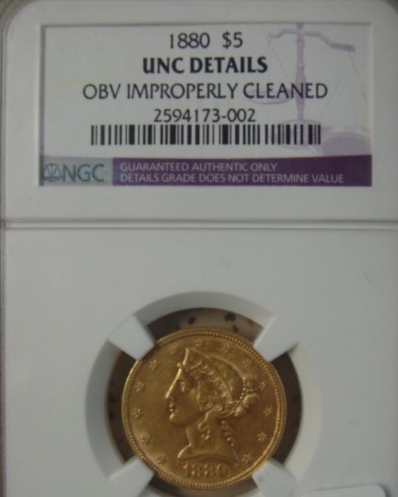 1880 Gold $5.00 Coin