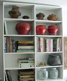 COLLECTION OF RED LACQUER ASIAN CONTAINERS AND BLUE AND WHITE GINGER JARS