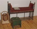 BRONZE HANDMADE BENCH, ANTIQUE WOOD SHOE SHINE BOX