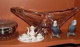 DAUM CRYSTAL, ROYAL COPENHAGEN PARAKEETS AND MINI TEASET