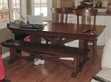 BEAUTIFUL WORLD MARKET "LUGANO" TRESTLE TABLE, BENCH AND 4 CHAIRS