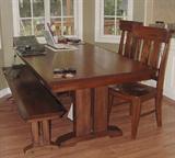 BEAUTIFUL WORLD MARKET "LUGANO" TRESTLE TABLE, BENCH AND 4 CHAIRS