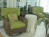 RATTAN AND SPRING GREEN INDOOR OUTDOOR SWIVEL ROCKERS