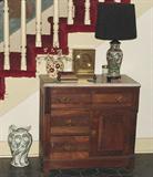 ANTIQUE SIDE CABINET WITH MARBLE TOP