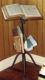 ANTIQUE BRONZE AND OAK LIBRARY DICTIONARY STAND