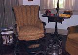 ANTIQUE VERTICAL TUFTED CARVED WOOD FRAME CHAIR