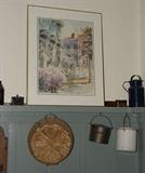 ORIGINAL WATERCOLOR, ANTIQUE BASKETS, TIN WARE AND ENAMEL WARE