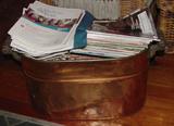 ANTIQUE COPPER OVAL WASH TUB AND TONS OF "OPERA NEWS" MAGAZINES