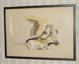 ANTIQUE 1950'S ORIGINAL SIGNED FASHION WATER COLOR
