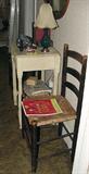 ANTIQUE SHABBY CHIC TABLE WITH ANTIQUE RUSH SEAT LADDERBACK CHAIRS