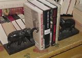 ANTIQUE CAST BRONZE ELEPHANT WITH TRUNK UP BOOKENDS