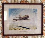 1945 FRAMED PRINT OF A TEST DOUGLAS 588 WHICH IS SIGNED BY TWO OF THE ORIGINAL TEST PILOTS