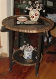 ANTIQUE PAINTED BASKET TRAY FOLDING TABLE