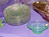 ANTIQUE DOGWOOD BLOSSOM RAISED RELIEF GLASS DISHES AND VARIOUS VASELINE PIECES