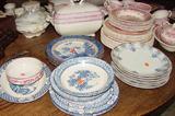 ANTIQUE ASSORTED BLUE AND WHITE CHINESE PORCELAIN AND RED AND WHITE TRANSFERWARE