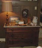 ANTIQUE BUFFET WITH MARBLE TOP AND ASSORTED UNIQUE THINGS