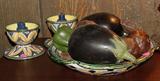 ANTIQUE ITALIAN POTTERY CENTERPIECE SET WITH FAUX FRUIT