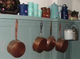 ANTIQUE VARIOUS COPPER POTS AND PANS