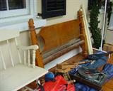 ANTIQUE ROPE BED AND SPINDLE BACK BENCH