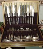 ANTIQUE SILVERPLATE FLATWARE AND MANY EXTRA SERVING PIECES