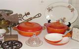 CARRIAGE HOUSE KITCHEN ITEMS INCLUDING SILVERPLATE, CAST IRON, COOKNOOKX AND MORE