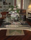 ANTIQUE AND VINTAGE EUROPEAN AND ASIAN PRETTIES ON AN ALL GLASS TABLE