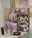 ORIGINAL PAINTINGS BY OWNER AND ANTIQUE BOTTLES AND ANTIQUE LINENS