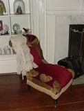 ANTIQUE CIVIL WAR ORIGINAL FABRIC ROLLED VICTORIAN CHAIR
